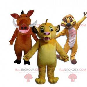 3 mascottes, Timon, Pumba et Simba du dessin animé Le roi lion