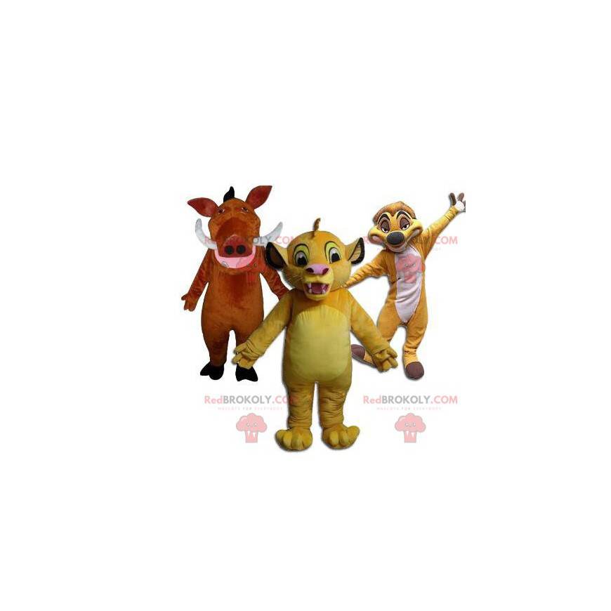 3 mascottes, Timon, Pumba et Simba du dessin animé Le roi lion