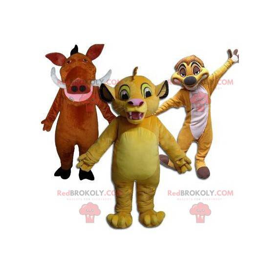 3 maskotar, Timon, Pumba och Simba från tecknade lejonkungen -