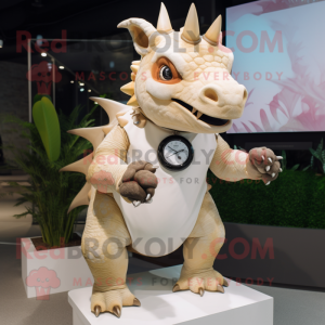 Cream Triceratops maskot...