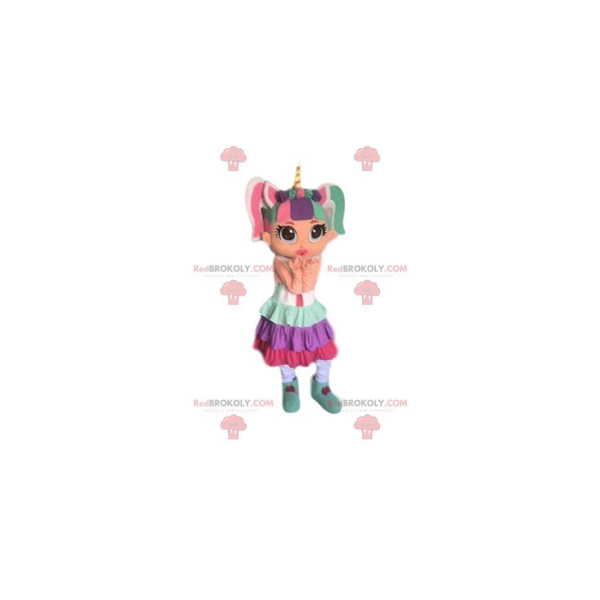 Mascot colorful girl, very colorful girl costume -