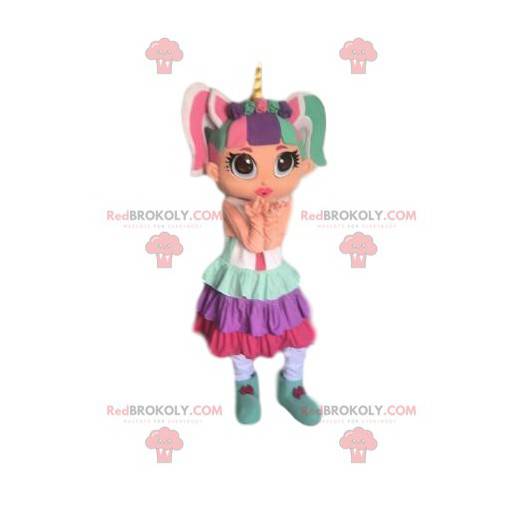 Mascot colorful girl, very colorful girl costume -