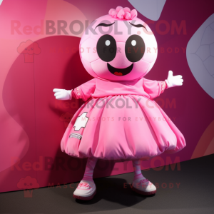 Pink Soccer Ball mascot costume character dressed with a Skirt and Clutch bags