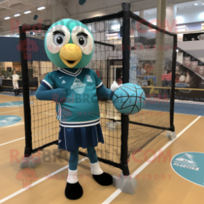 Teal Volleyball Net mascot costume character dressed with a Jacket and Watches