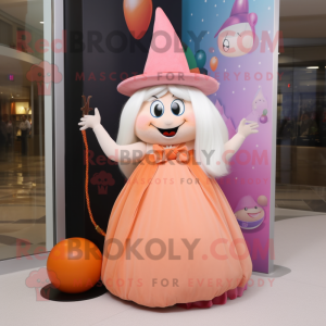 Peach Witch'S Hat mascot costume character dressed with a Ball Gown and Bracelets