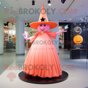 Peach Witch'S Hat mascot costume character dressed with a Ball Gown and Bracelets
