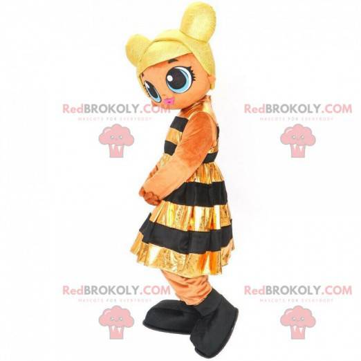 Menina mascote vestida de abelha, fantasia de abelha -