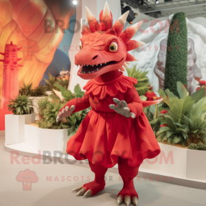 Red Stegosaurus mascot costume character dressed with a Dress and Anklets