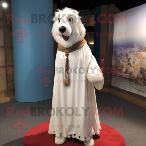 White Shepard'S Pie mascot costume character dressed with a A-Line Dress and Shawls