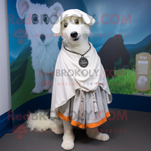 White Shepard'S Pie mascot costume character dressed with a A-Line Dress and Shawls