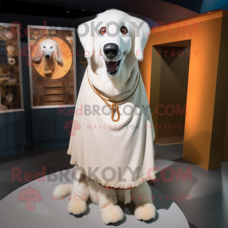 White Shepard'S Pie mascot costume character dressed with a A-Line Dress and Shawls White Shepard'S Pie mascot costume character dressed with a A-Line Dress and Shawls