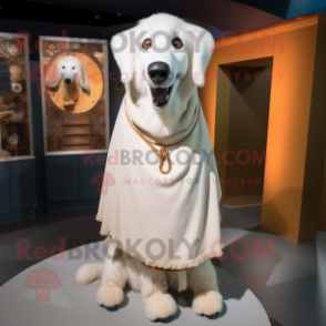 White Shepard'S Pie mascot costume character dressed with a A-Line Dress and Shawls