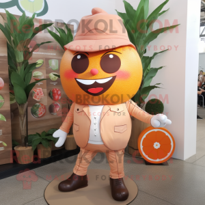 Brown Grapefruit mascot costume character dressed with a Romper and Cufflinks