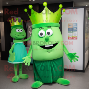 Green Queen mascot costume character dressed with a Sweatshirt and Cummerbunds