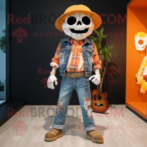 Peach Skull mascot costume character dressed with a Boyfriend Jeans and Headbands