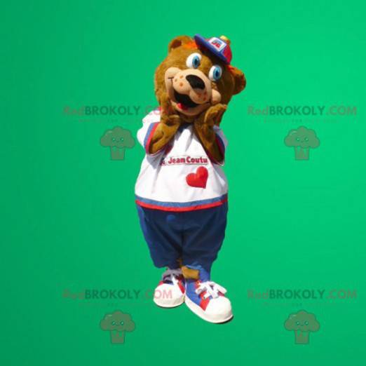 Mascotte d'ours brun aux yeux bleus - Redbrokoly.com