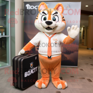 Peach Bobcat mascot costume character dressed with a Shift Dress and Briefcases