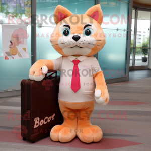 Peach Bobcat mascot costume character dressed with a Shift Dress and Briefcases