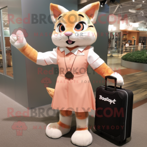Peach Bobcat mascot costume character dressed with a Shift Dress and Briefcases