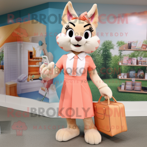 Peach Bobcat mascot costume character dressed with a Shift Dress and Briefcases