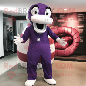 Purple Titanoboa mascot costume character dressed with a Graphic Tee and Cufflinks