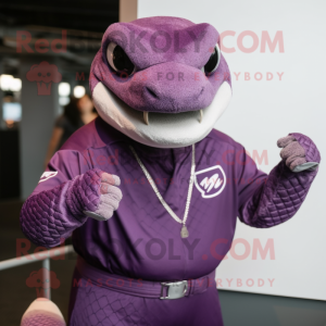 Purple Titanoboa mascot costume character dressed with a Graphic Tee and Cufflinks