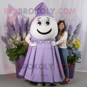 Lavender Pho mascot costume character dressed with a A-Line Dress and Rings