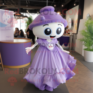Lavender Pho mascot costume character dressed with a A-Line Dress and Rings
