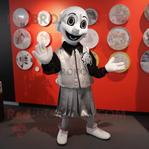 Silver Mime mascot costume character dressed with a Jacket and Coin purses