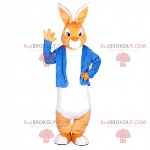 Mascotte coniglio vestito con un abito elegante, coniglietto di