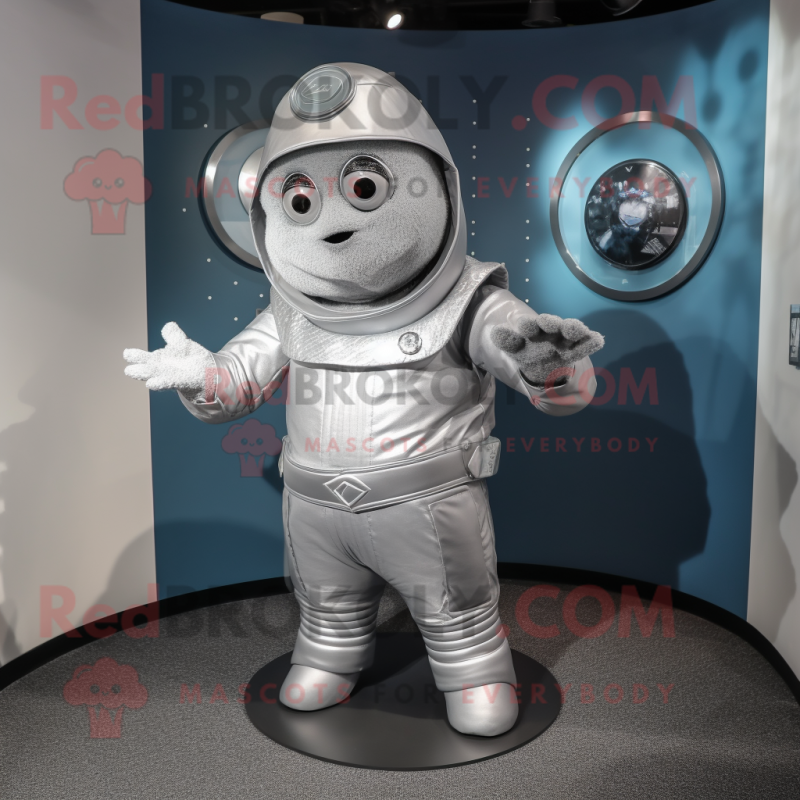 Silver Gyro mascot costume character dressed with a Suit and Mittens Silver Gyro mascot costume character dressed with a Suit and Mittens