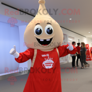 Beige Bottle Of Ketchup mascot costume character dressed with a Jumpsuit and Backpacks