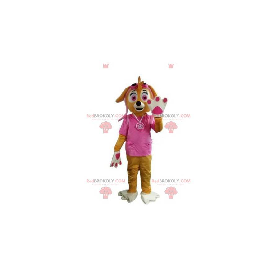 Mascote cachorro marrom, cadela vestida de rosa - Redbrokoly.com Mascote cachorro marrom, cadela vestida de rosa - Redbrokoly.com