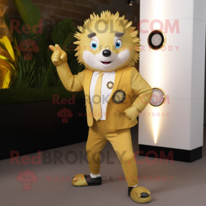 Gold Hedgehog maskot kostym...