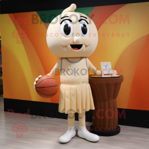 Cream Basketball Ball mascot costume character dressed with a Pencil Skirt and Suspenders