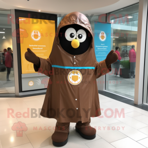 Brown Shakshuka mascot costume character dressed with a Raincoat and Cufflinks