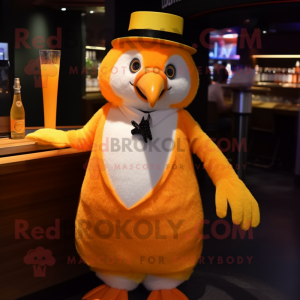 Orange Penguin mascot costume character dressed with a Cocktail Dress and Cummerbunds