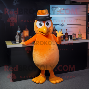 Orange Penguin mascot costume character dressed with a Cocktail Dress and Cummerbunds