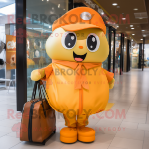 Gold Orange mascot costume character dressed with a Poplin Shirt and Handbags