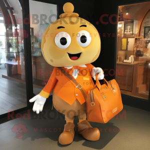 Gold Orange mascot costume character dressed with a Poplin Shirt and Handbags
