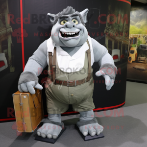 Silver Ogre mascot costume character dressed with a Cargo Shorts and Clutch bags