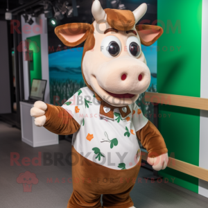Brown Holstein Cow mascot costume character dressed with a Playsuit and Hairpins
