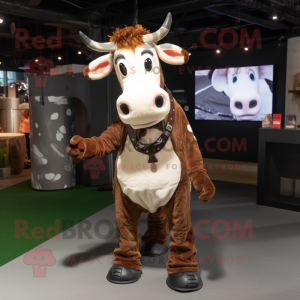 Brown Holstein Cow mascot costume character dressed with a Playsuit and Hairpins