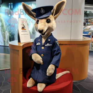 Navy Kangaroo mascot costume character dressed with a Long Sleeve Tee and Lapel pins