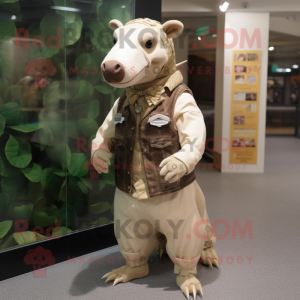 Beige Tapir mascot costume character dressed with a Vest and Brooches