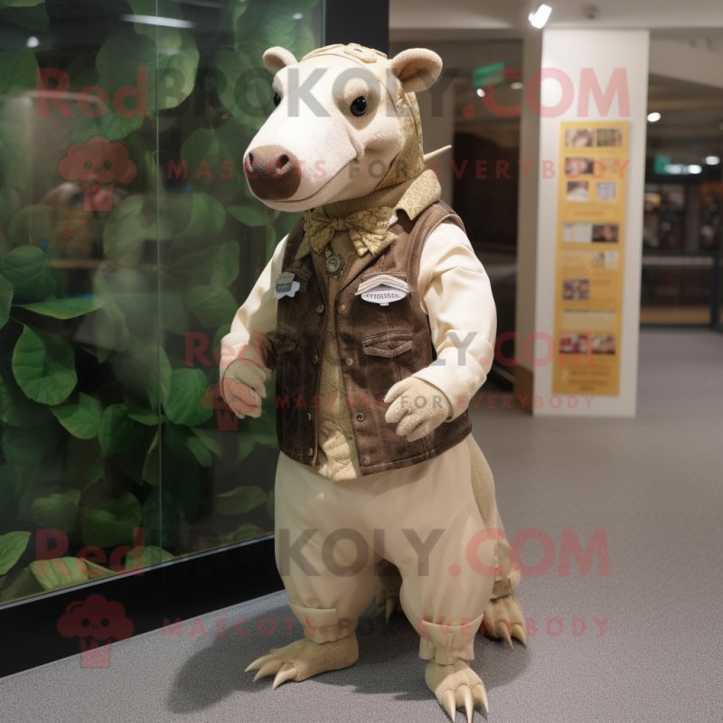 Beige Tapir mascot costume character dressed with a Vest and Brooches Beige Tapir mascot costume character dressed with a Vest and Brooches