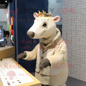 Beige Tapir mascot costume character dressed with a Vest and Brooches