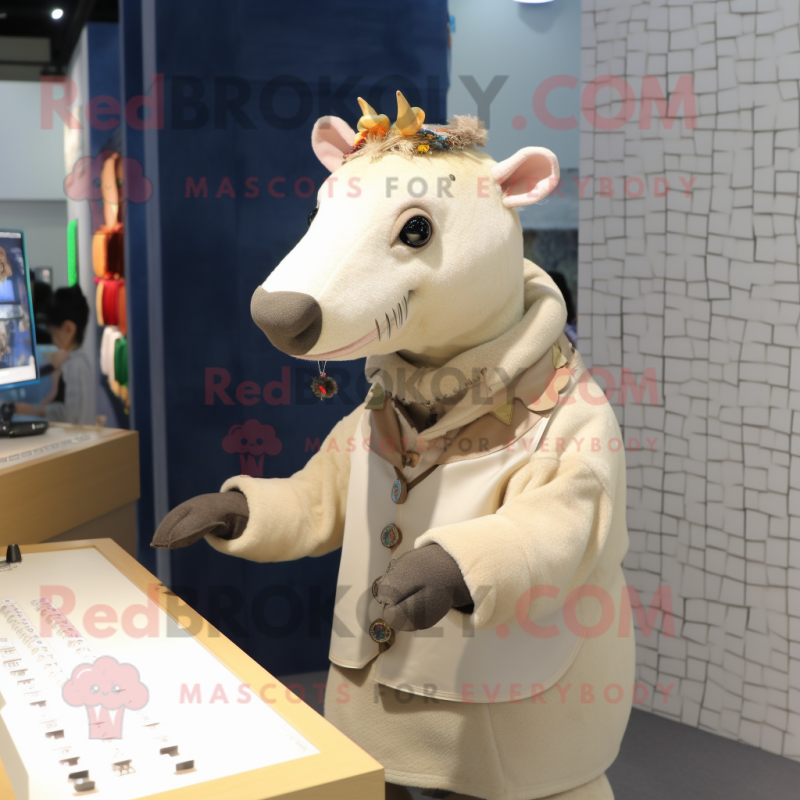 Beige Tapir mascot costume character dressed with a Vest and Brooches Beige Tapir mascot costume character dressed with a Vest and Brooches