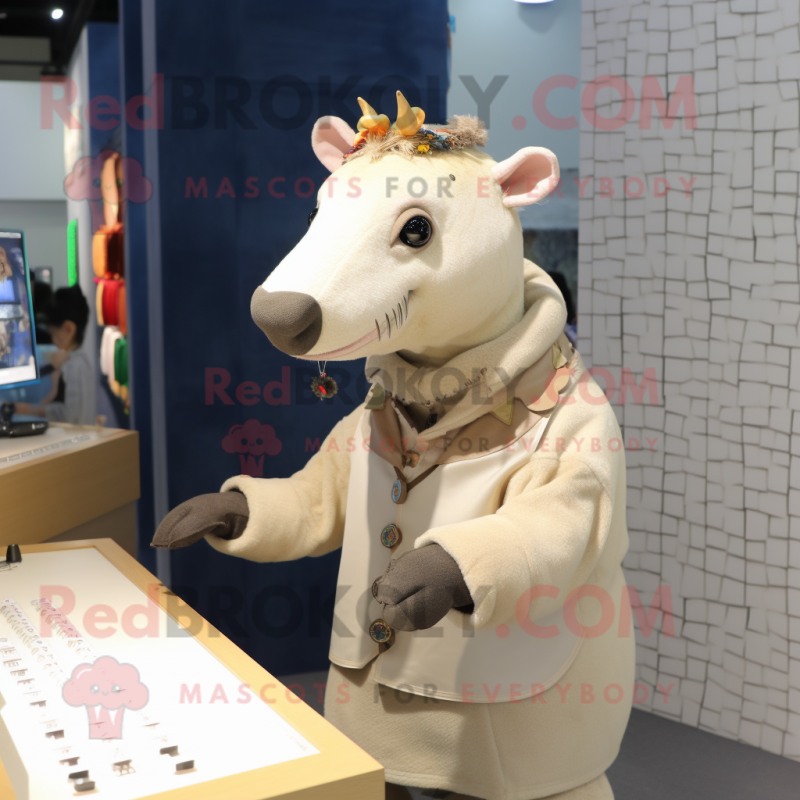 Beige Tapir mascot costume character dressed with a Vest and Brooches