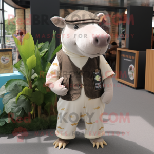 Beige Tapir mascot costume character dressed with a Vest and Brooches